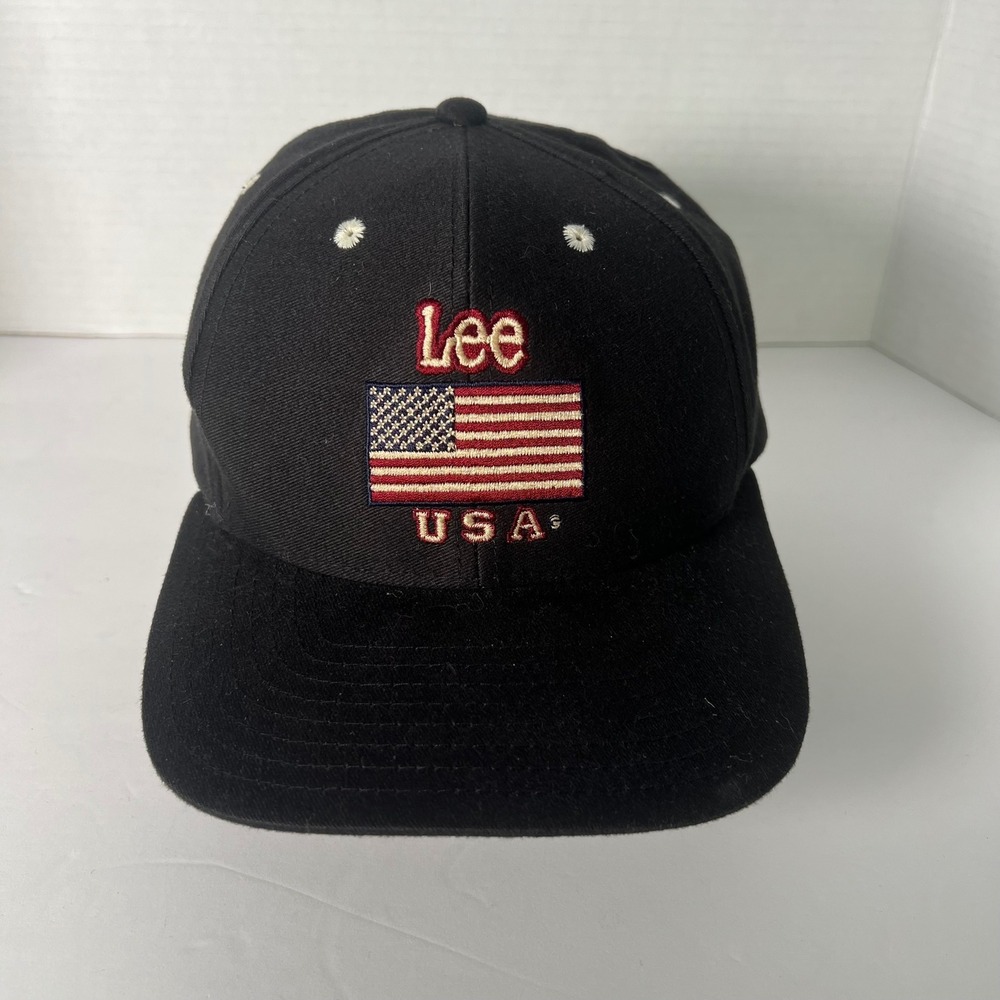 Lee USA American Flag Baseball Cap Black One Size Fits‎ All Cotton